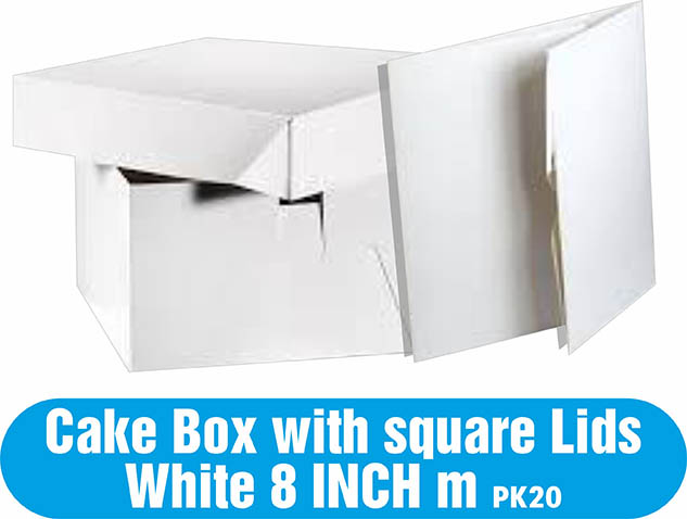 Better Options Cake Box With Square Lids  White 8 Inch 
 (20pc)