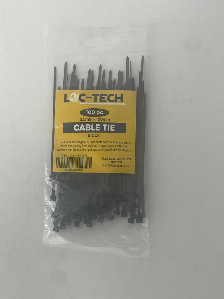 Loc-Tech 100Pc 2.5*100Mm Cable Tie Black