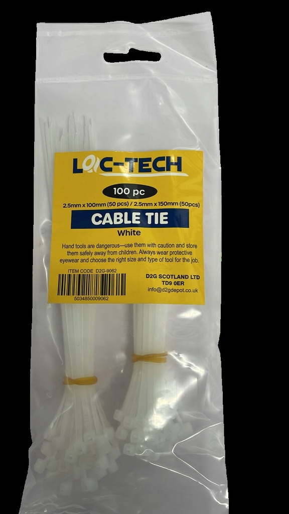 Loc-Tech 300Pcs Cable Ties Assorted 100Pc 2.5Mm*100Mm,50Pcs/2.5Mm*150Mm(50Pcs)