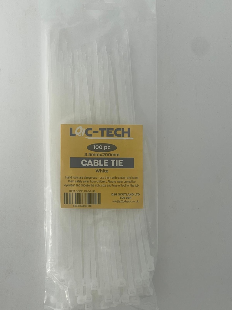 [R2119237] Loc-Tech 100Pc 3.5*200Mm Cable Tie White