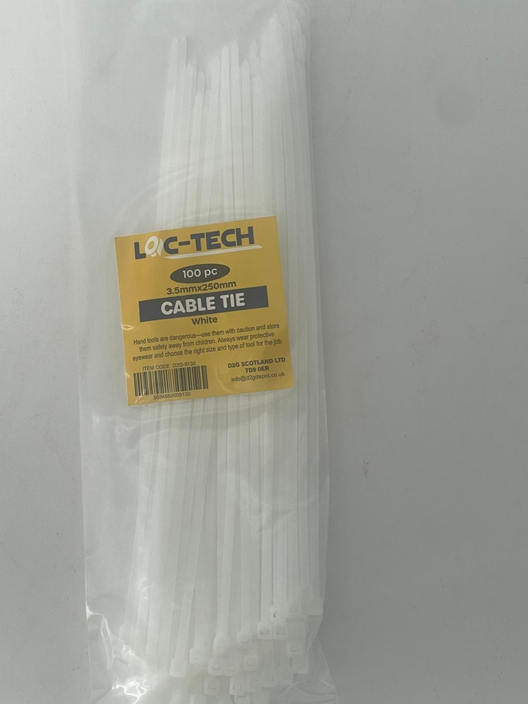 [R2119239] Loc-Tech 100Pc 3.5*250Mm Cable Tie White
