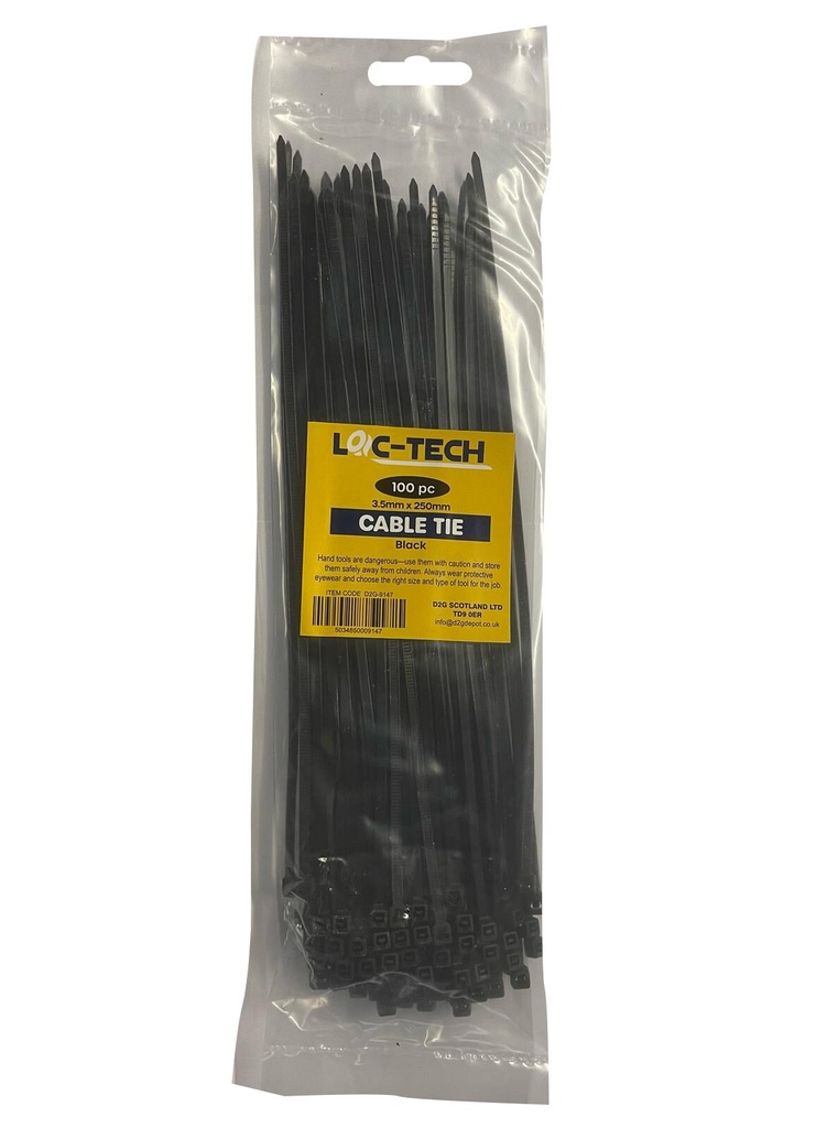 Loc-Tech 100Pc 3.5*250Mm Cable Tie Black