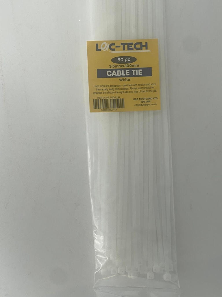 Loc-Tech 50Pc 3.5*300Mm Cable Tie White