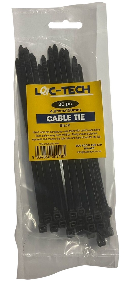 Loc-Tech 30Pc 4.8*150Mm Cable Tie Black