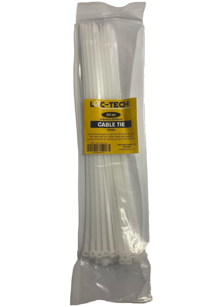 Loc-Tech 30Pc 4.8*300Mm Cable Tie White