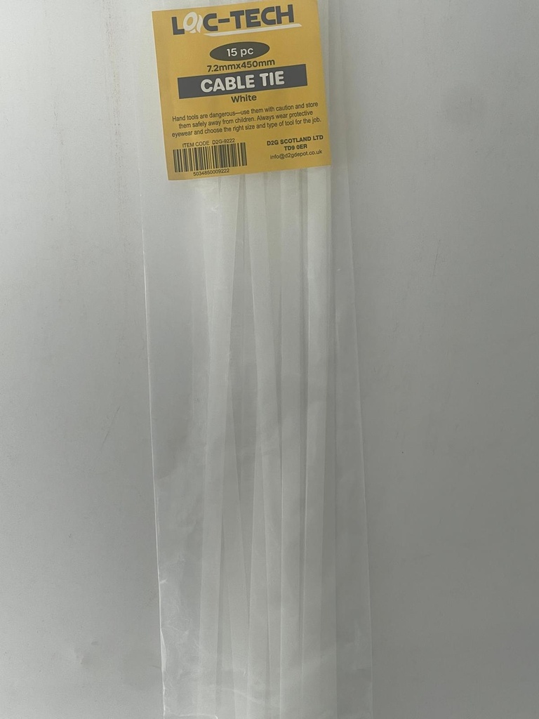 Loc-Tech 15Pc 7.2*450Mm Cable Tie White