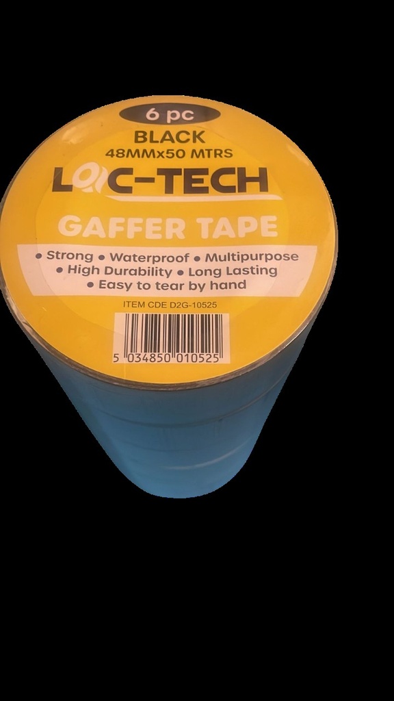 [R2118843] Loc-Tech 6Pk Gaffer Tape-Black 48Mmx50M