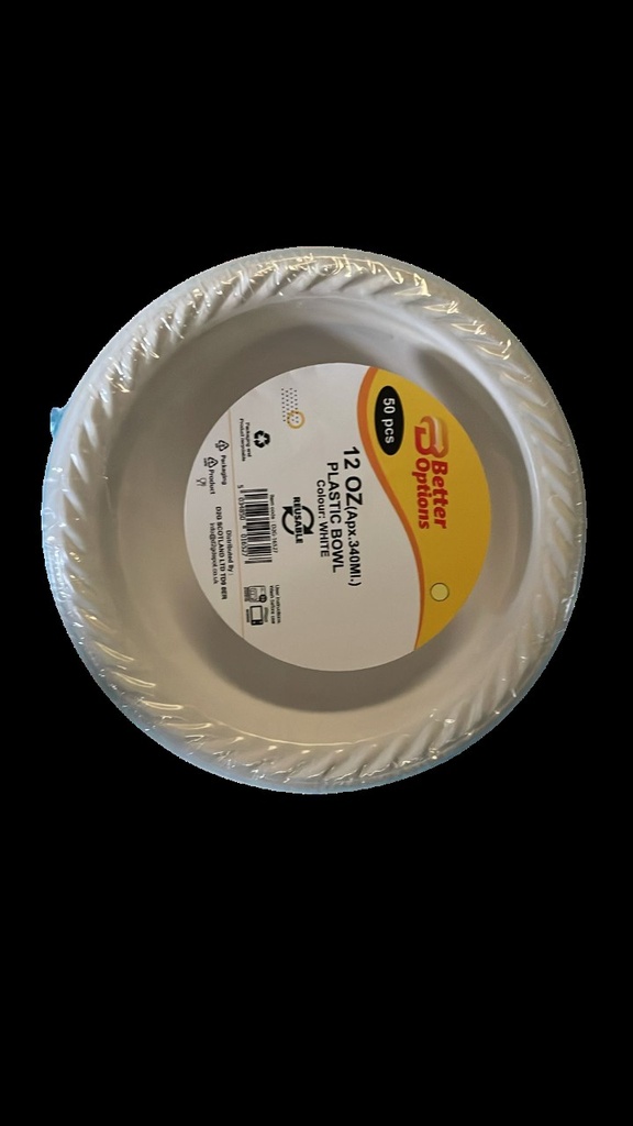 [R2120257] Better Options 12Oz Plastic White Bowl 50Pcs