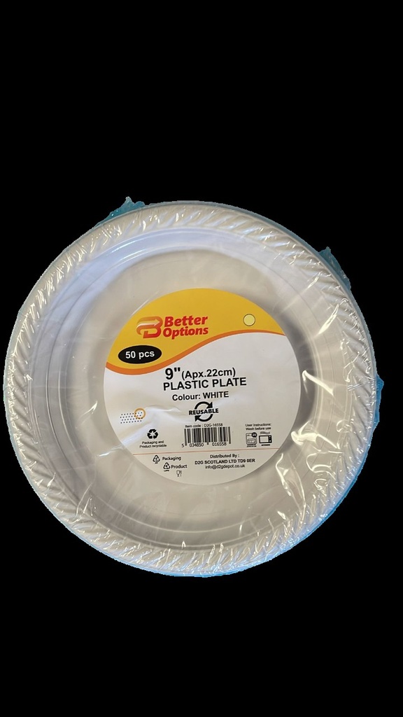[R2120251] Better Options 9" Plastic White Plate 50Pcs