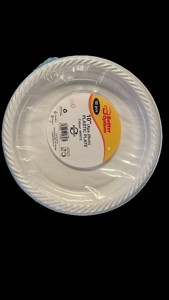 Better Options 10" White Plastic Plate 50Pcs