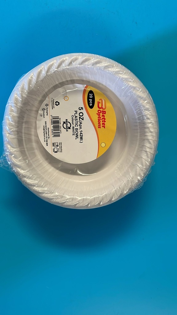 [R2120254] Better Options 5Oz Plastic White Bowl 20Pcs