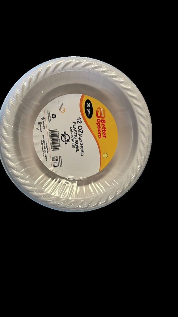 [R2120256] Better Options 12Oz Plastic White Bowl 20Pcs