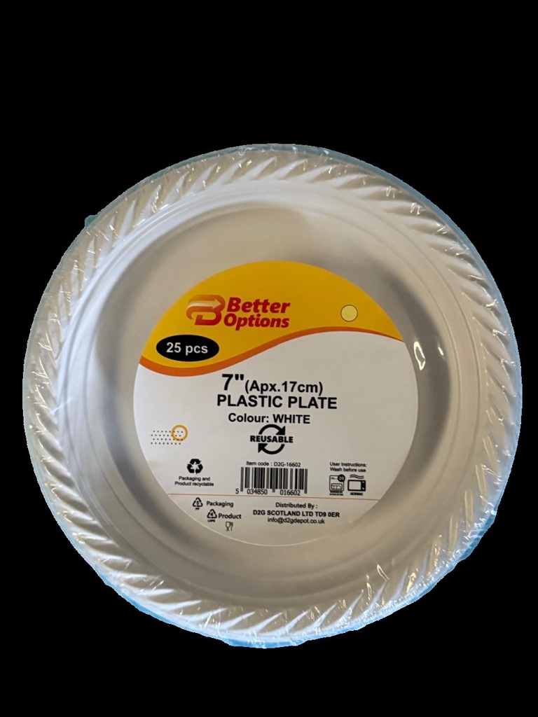 [R2120247] Better Options 7" White Plastic Plate 25Pcs