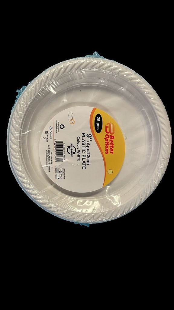 [R2120253] Better Options 9" Plastic White Plate 25Pcs