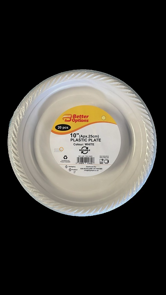 [R2120250] Better Options 10" White Plastic Plate 20Pcs