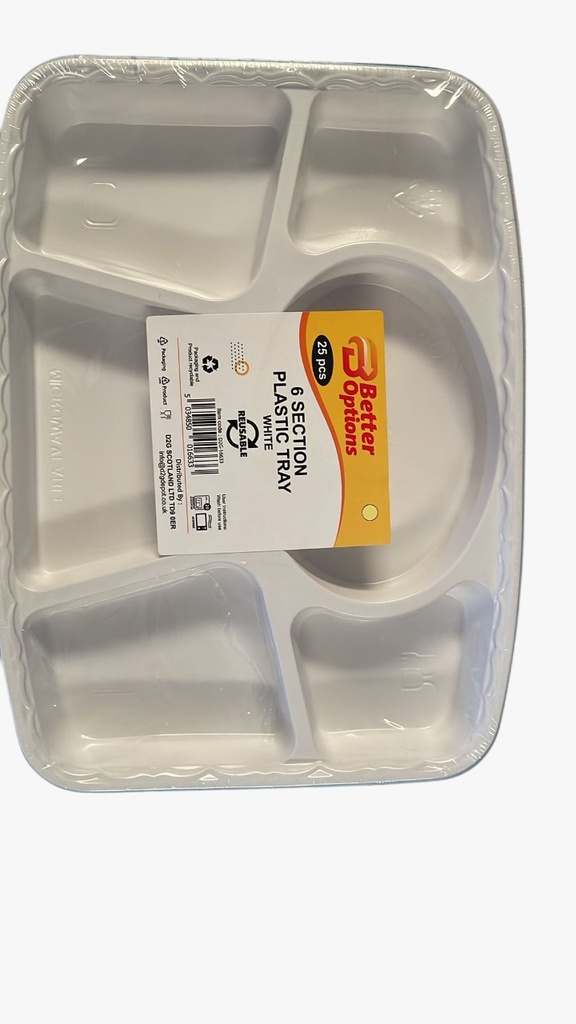 [R2120255] Better Options 6 Section White Plastic Tray 25Pcs