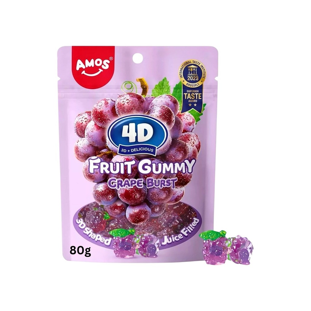 Sweets & Candy Amos 4d Gummy Burst Grape NPM 80g 24PK