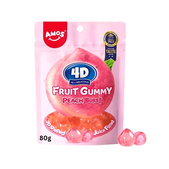 Sweets & Candy Amos 4d Gummy Burst Peach NPM 80g 24PK