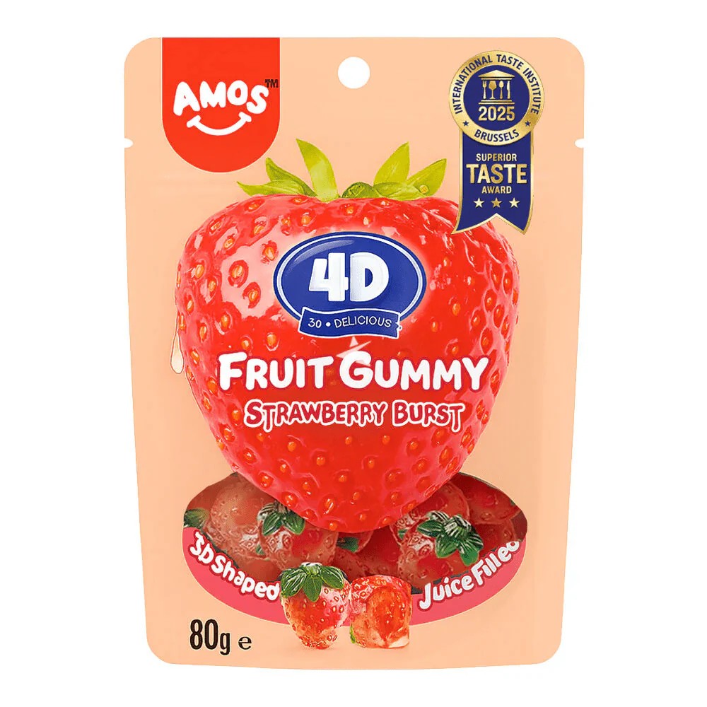Sweets & Candy Amos 4d Gummy Burst Strawberry 80g 24PK